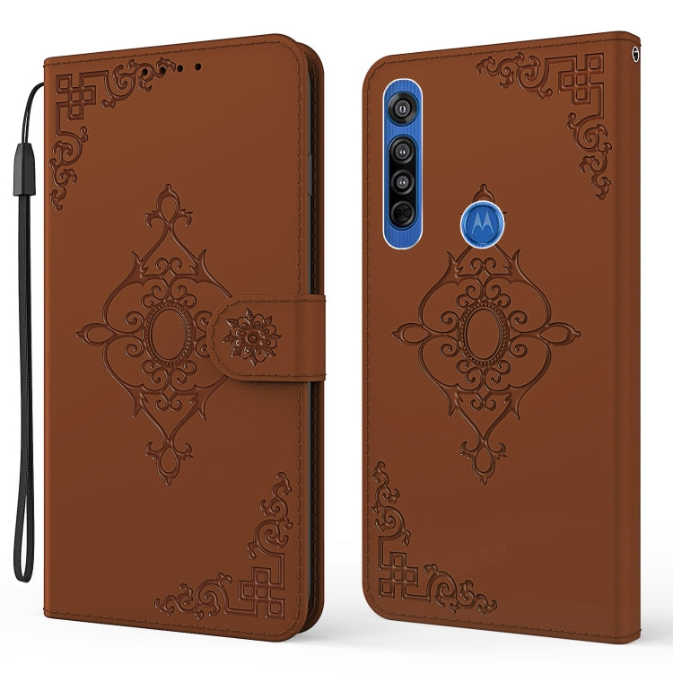 For Motorola Moto G8 Embossed Fortune Flower Pattern Horizontal Flip Leather Case with Holder & Card Slot & Wallet & Lanyard