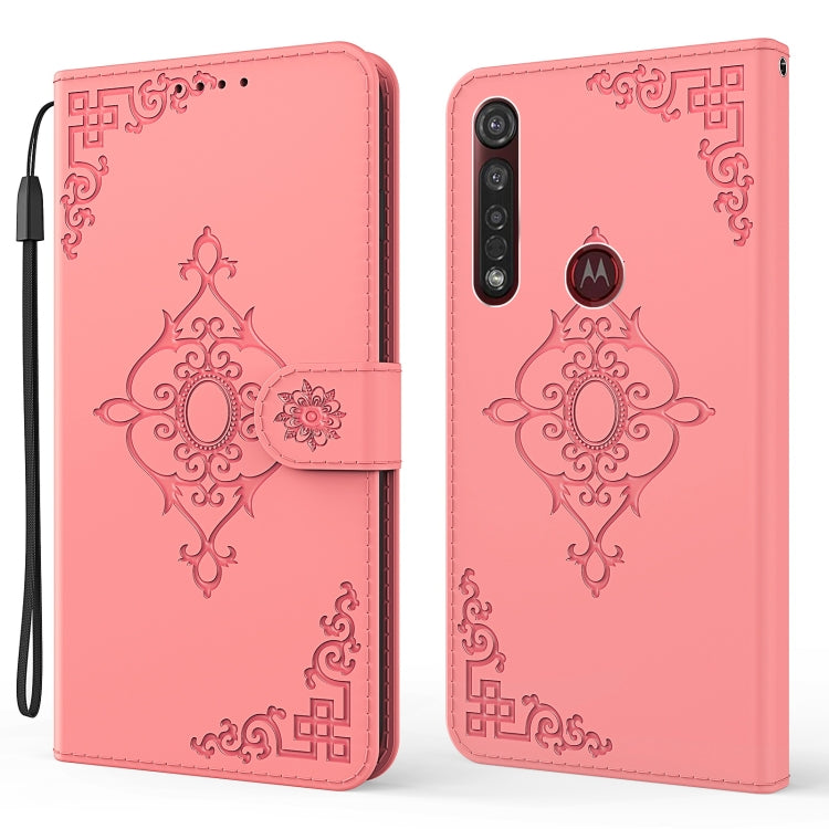 For Motorola Moto G8 Plus Embossed Fortune Flower Pattern Horizontal Flip Leather Case with Holder & Card Slot & Wallet & Lanyard