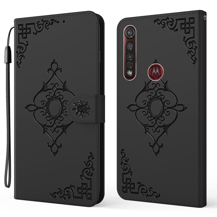 For Motorola Moto G8 Plus Embossed Fortune Flower Pattern Horizontal Flip Leather Case with Holder & Card Slot & Wallet & Lanyard
