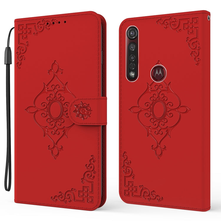 For Motorola Moto G8 Plus Embossed Fortune Flower Pattern Horizontal Flip Leather Case with Holder & Card Slot & Wallet & Lanyard