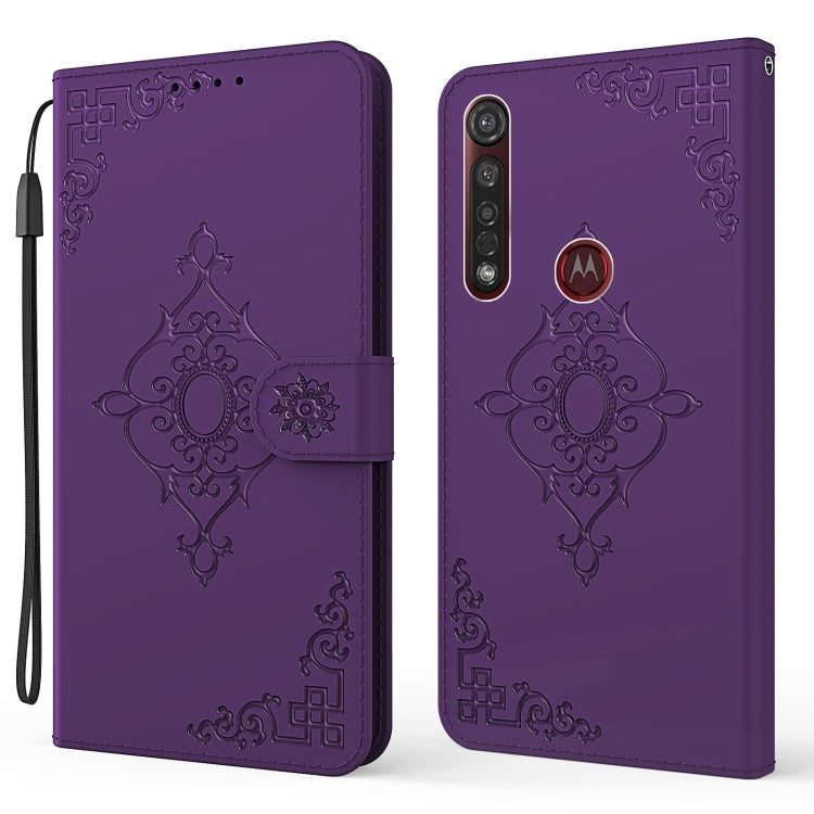 For Motorola Moto G8 Plus Embossed Fortune Flower Pattern Horizontal Flip Leather Case with Holder & Card Slot & Wallet & Lanyard