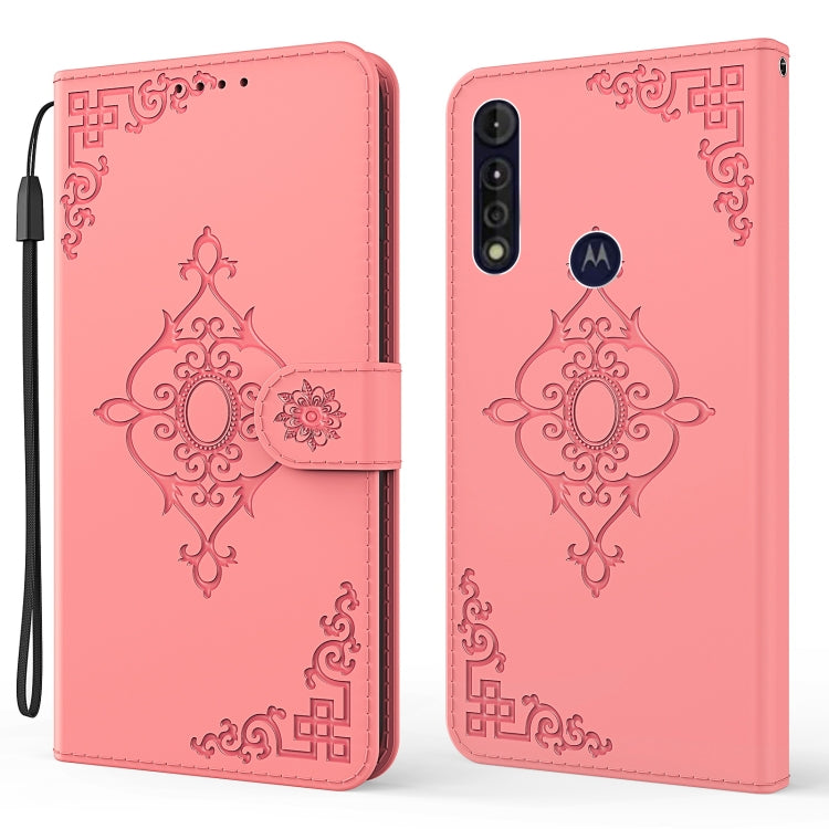 For Motorola Moto G8 Power Lite Embossed Fortune Flower Pattern Horizontal Flip Leather Case with Holder & Card Slot & Wallet & Lanyard