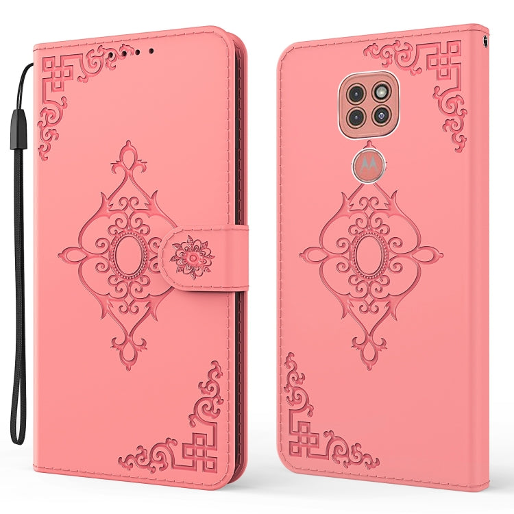For Motorola Moto G9 Play Embossed Fortune Flower Pattern Horizontal Flip Leather Case with Holder & Card Slot & Wallet & Lanyard