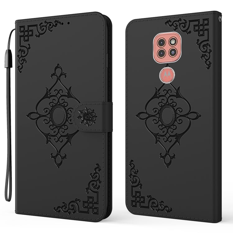 For Motorola Moto G9 Play Embossed Fortune Flower Pattern Horizontal Flip Leather Case with Holder & Card Slot & Wallet & Lanyard