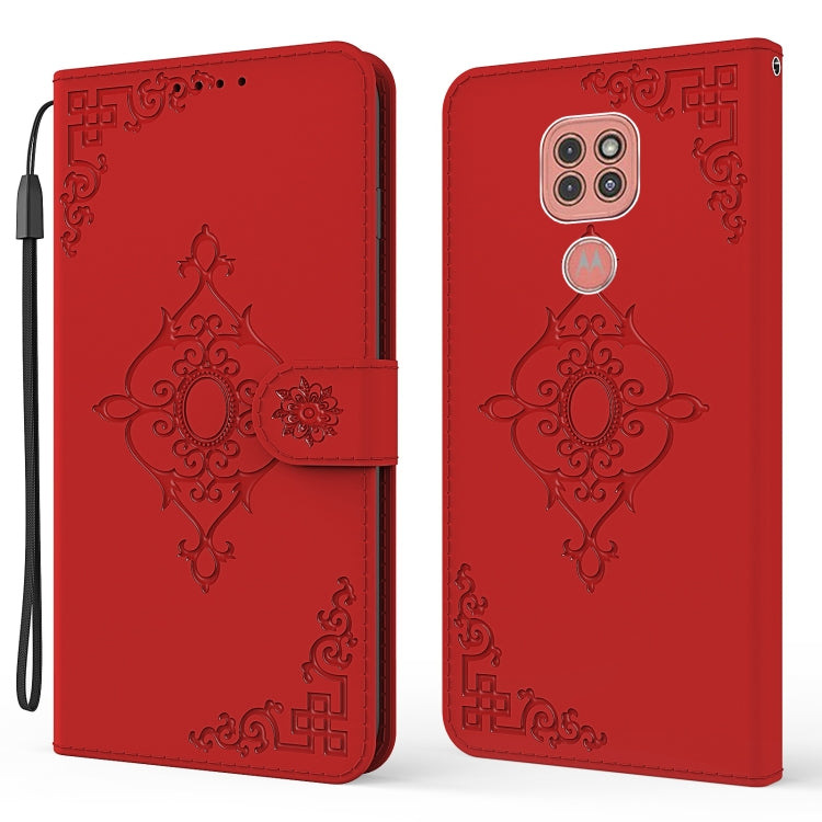 For Motorola Moto G9 Play Embossed Fortune Flower Pattern Horizontal Flip Leather Case with Holder & Card Slot & Wallet & Lanyard