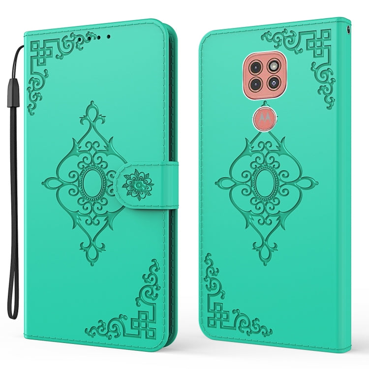 For Motorola Moto G9 Play Embossed Fortune Flower Pattern Horizontal Flip Leather Case with Holder & Card Slot & Wallet & Lanyard