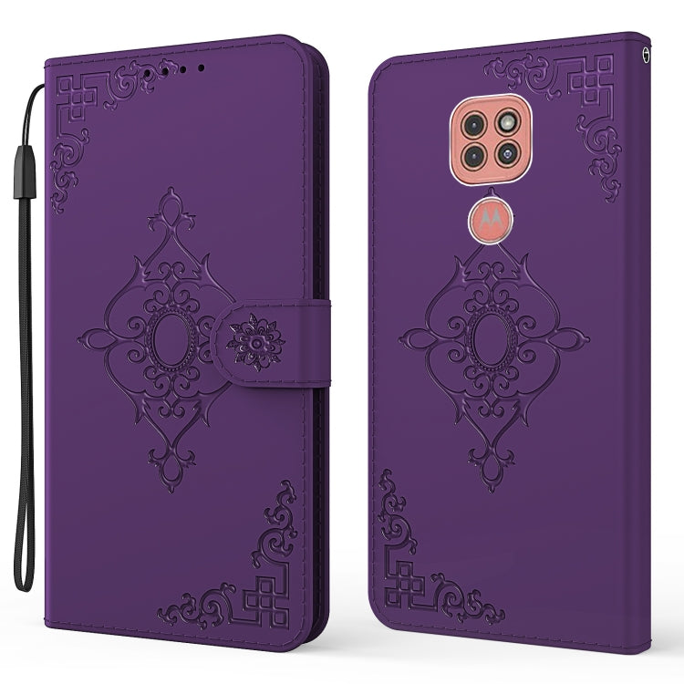 For Motorola Moto G9 Play Embossed Fortune Flower Pattern Horizontal Flip Leather Case with Holder & Card Slot & Wallet & Lanyard