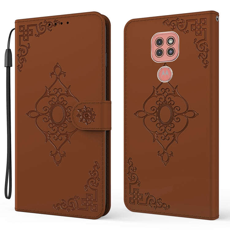 For Motorola Moto G9 Play Embossed Fortune Flower Pattern Horizontal Flip Leather Case with Holder & Card Slot & Wallet & Lanyard
