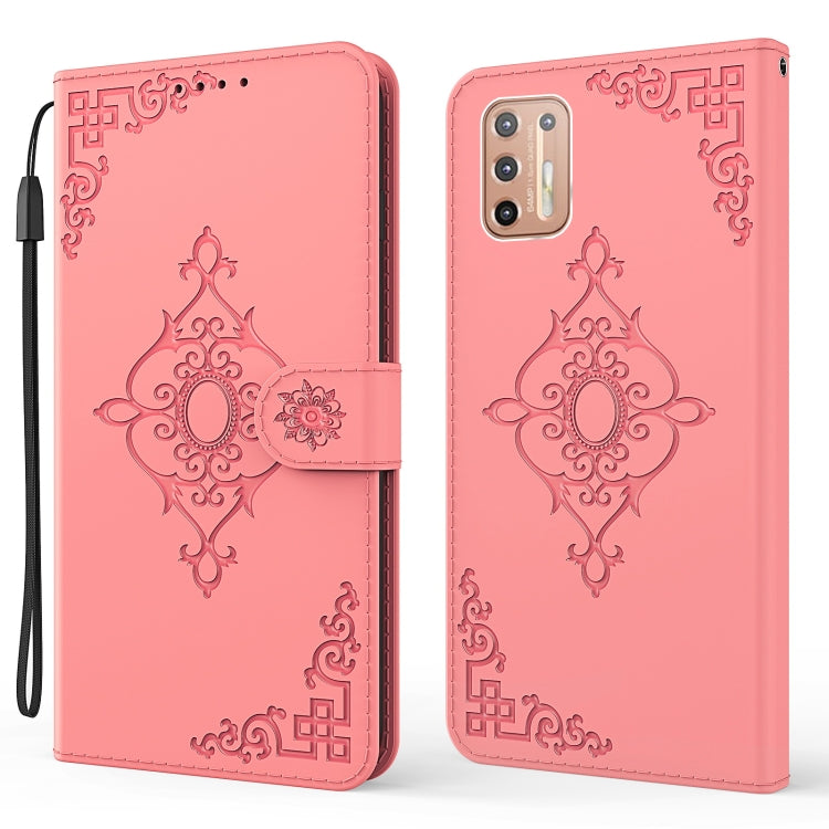 For Motorola Moto G9 Plus Embossed Fortune Flower Pattern Horizontal Flip Leather Case with Holder & Card Slot & Wallet & Lanyard