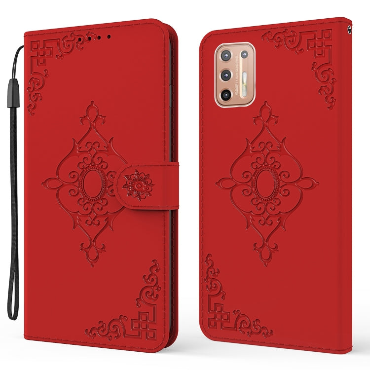 For Motorola Moto G9 Plus Embossed Fortune Flower Pattern Horizontal Flip Leather Case with Holder & Card Slot & Wallet & Lanyard