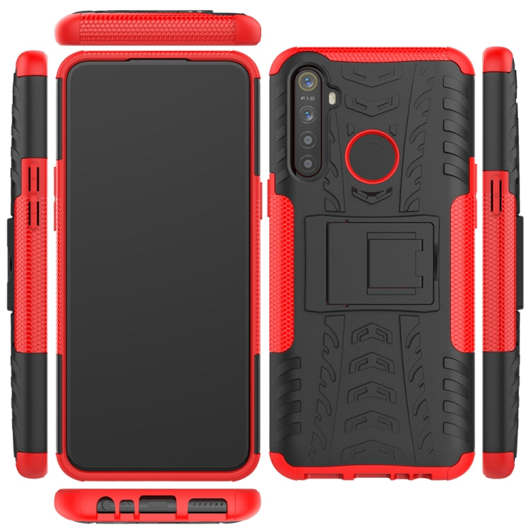 For OPPO Realme 5 Tire Texture TPU + PC Shockproof Case with Holder