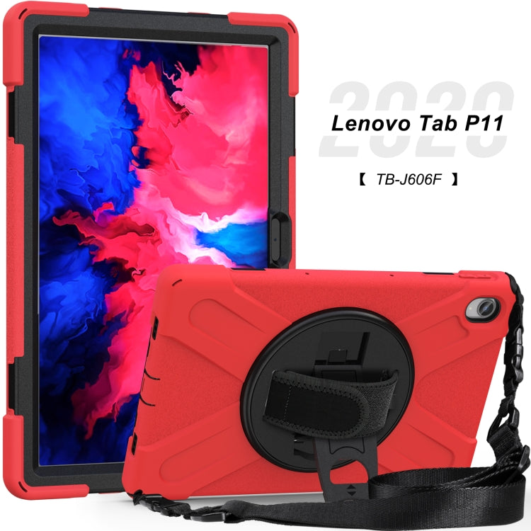For Lenovo Tab P11 TB-J606F / Pad 11 Plus 2021 Shockproof Colorful Silicone + PC Protective Case with Holder & Hand Strap & Shoulder Strap