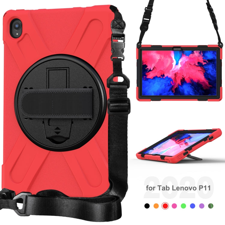 For Lenovo Tab P11 TB-J606F / Pad 11 Plus 2021 Shockproof Colorful Silicone + PC Protective Case with Holder & Hand Strap & Shoulder Strap