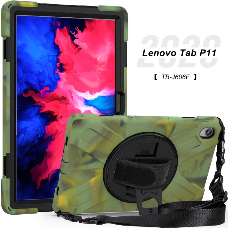 For Lenovo Tab P11 TB-J606F / Pad 11 Plus 2021 Shockproof Colorful Silicone + PC Protective Case with Holder & Hand Strap & Shoulder Strap