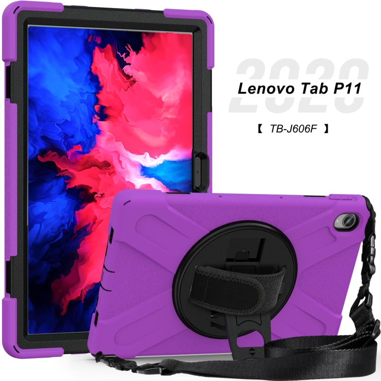For Lenovo Tab P11 TB-J606F / Pad 11 Plus 2021 Shockproof Colorful Silicone + PC Protective Case with Holder & Hand Strap & Shoulder Strap