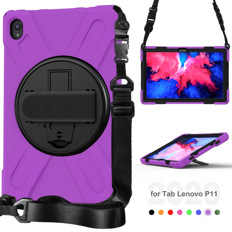 For Lenovo Tab P11 TB-J606F / Pad 11 Plus 2021 Shockproof Colorful Silicone + PC Protective Case with Holder & Hand Strap & Shoulder Strap