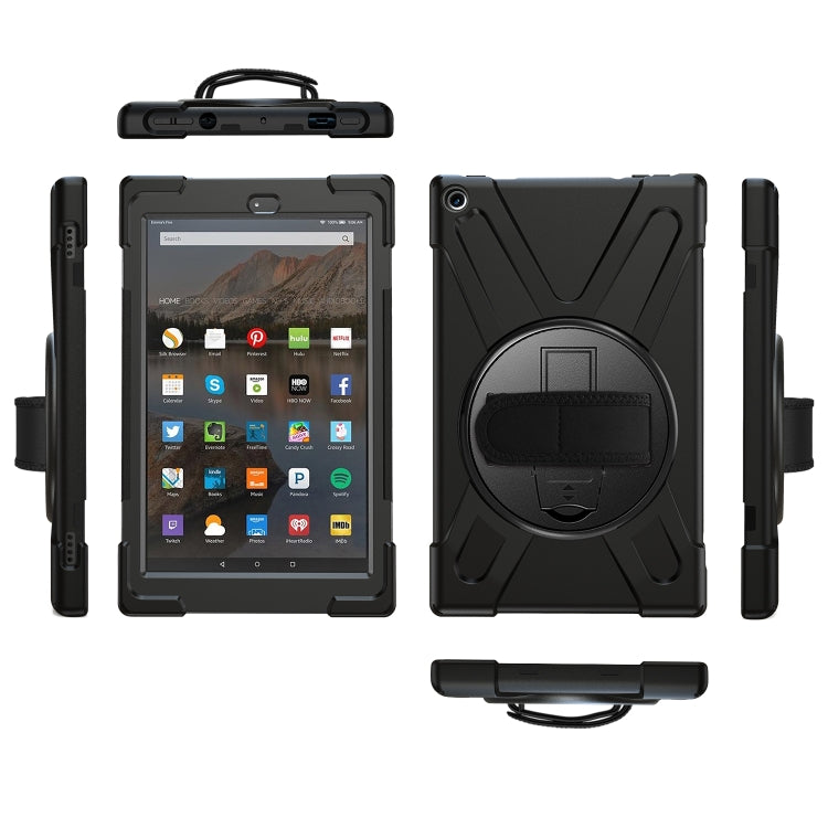 For Amazon Kindle Fire HD10 2019 / 2018 / 2017 Shockproof Colorful Silicone + PC Protective Case with Holder & Hand Strap & Shoulder Strap