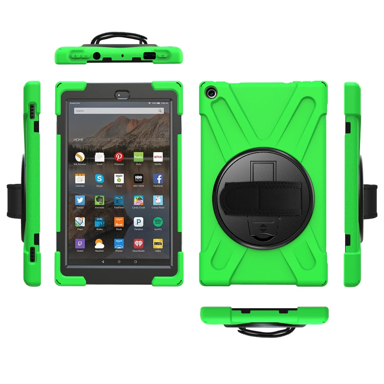 For Amazon Kindle Fire HD10 2019 / 2018 / 2017 Shockproof Colorful Silicone + PC Protective Case with Holder & Hand Strap & Shoulder Strap
