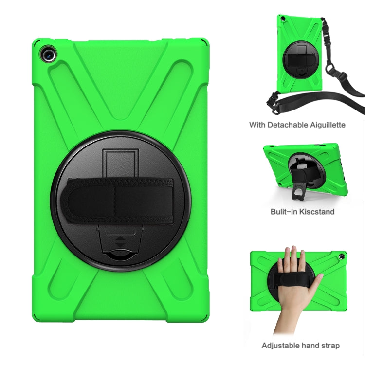 For Amazon Kindle Fire HD10 2019 / 2018 / 2017 Shockproof Colorful Silicone + PC Protective Case with Holder & Hand Strap & Shoulder Strap