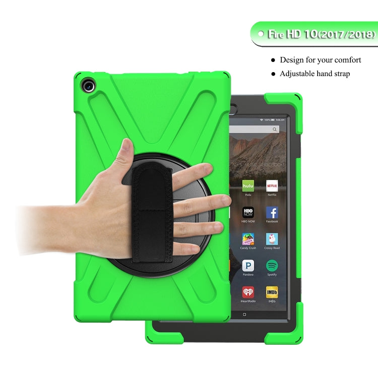 For Amazon Kindle Fire HD10 2019 / 2018 / 2017 Shockproof Colorful Silicone + PC Protective Case with Holder & Hand Strap & Shoulder Strap