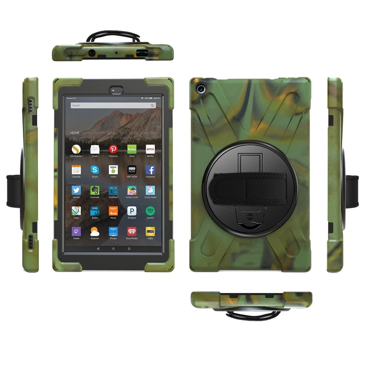 For Amazon Kindle Fire HD10 2019 / 2018 / 2017 Shockproof Colorful Silicone + PC Protective Case with Holder & Hand Strap & Shoulder Strap