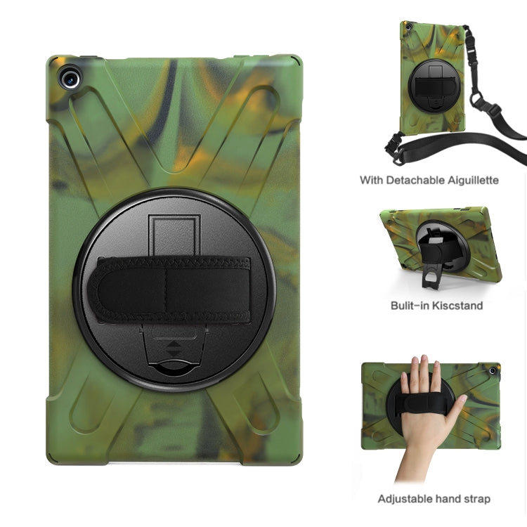 For Amazon Kindle Fire HD10 2019 / 2018 / 2017 Shockproof Colorful Silicone + PC Protective Case with Holder & Hand Strap & Shoulder Strap