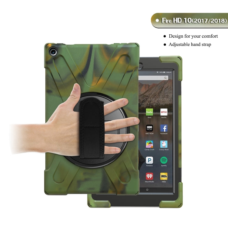 For Amazon Kindle Fire HD10 2019 / 2018 / 2017 Shockproof Colorful Silicone + PC Protective Case with Holder & Hand Strap & Shoulder Strap