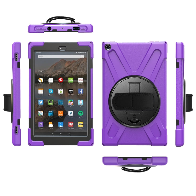 For Amazon Kindle Fire HD10 2019 / 2018 / 2017 Shockproof Colorful Silicone + PC Protective Case with Holder & Hand Strap & Shoulder Strap