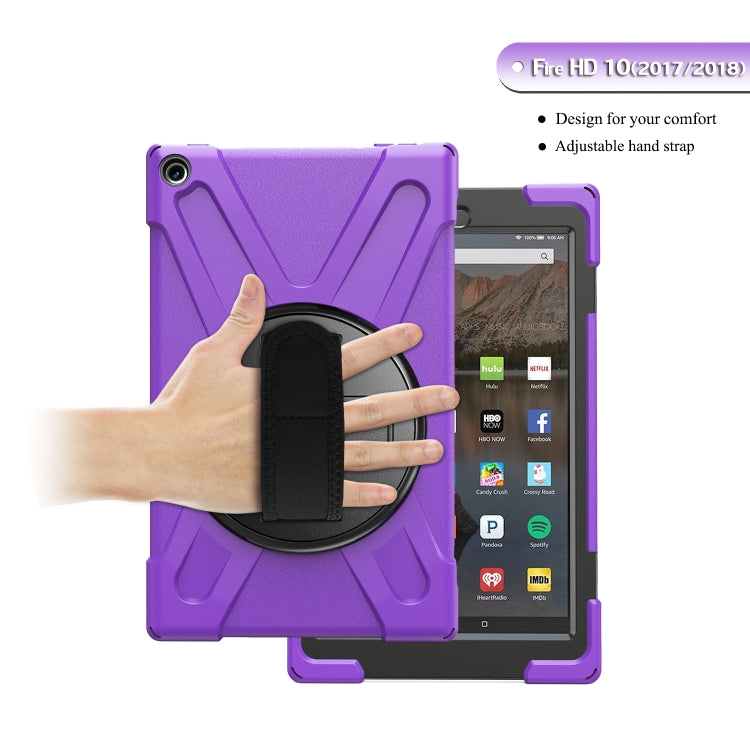 For Amazon Kindle Fire HD10 2019 / 2018 / 2017 Shockproof Colorful Silicone + PC Protective Case with Holder & Hand Strap & Shoulder Strap