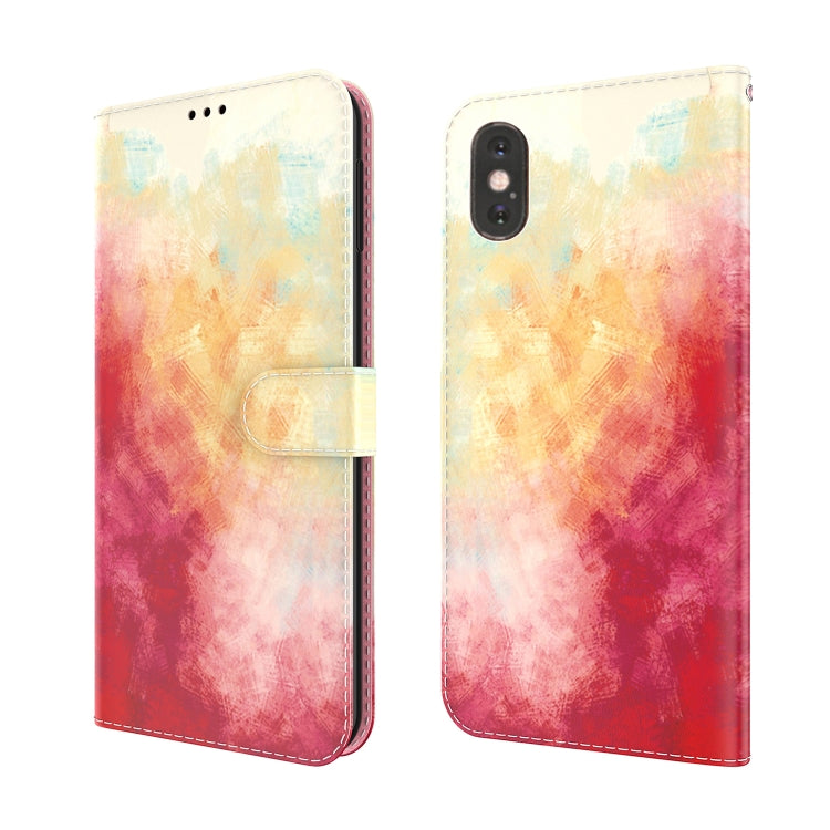 For iPhone X / XS Watercolor Pattern Horizontal Flip Leather Case with Holder & Card Slot & Wallet