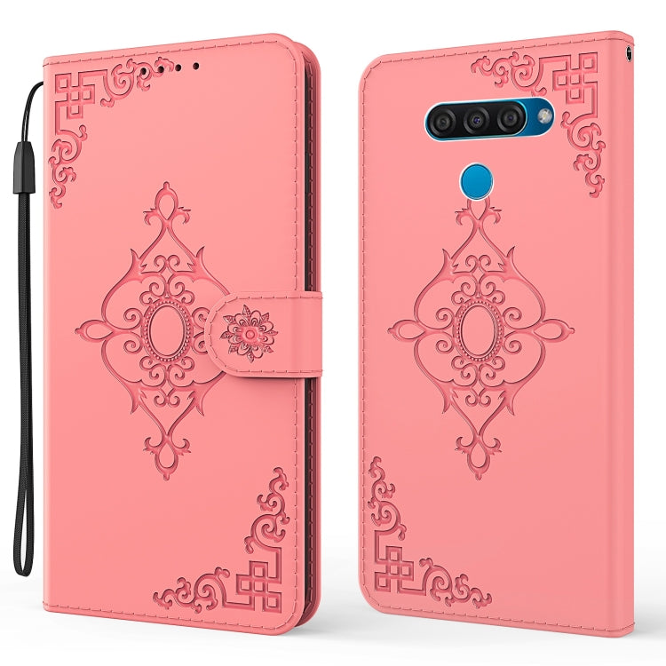 For LG K50 / Q60 Embossed Fortune Flower Pattern Horizontal Flip Leather Case with Holder & Card Slot & Wallet & Lanyard