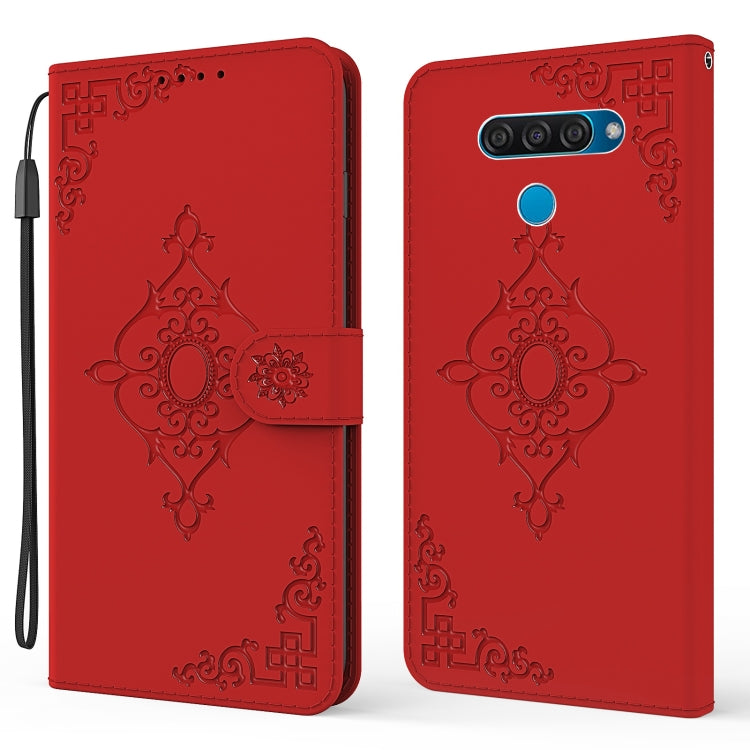 For LG K50 / Q60 Embossed Fortune Flower Pattern Horizontal Flip Leather Case with Holder & Card Slot & Wallet & Lanyard