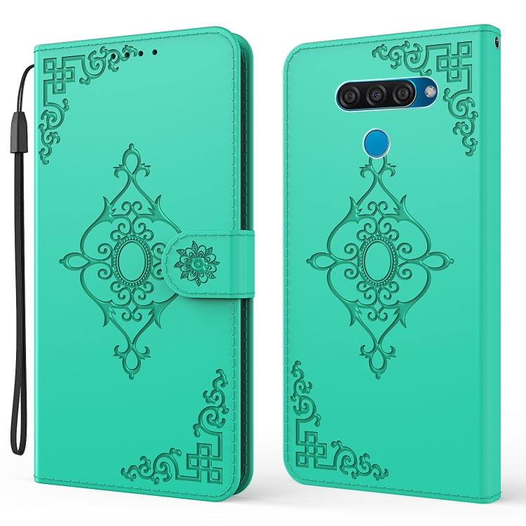 For LG K50 / Q60 Embossed Fortune Flower Pattern Horizontal Flip Leather Case with Holder & Card Slot & Wallet & Lanyard