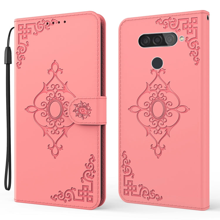 For LG Q70 Embossed Fortune Flower Pattern Horizontal Flip Leather Case with Holder & Card Slot & Wallet & Lanyard