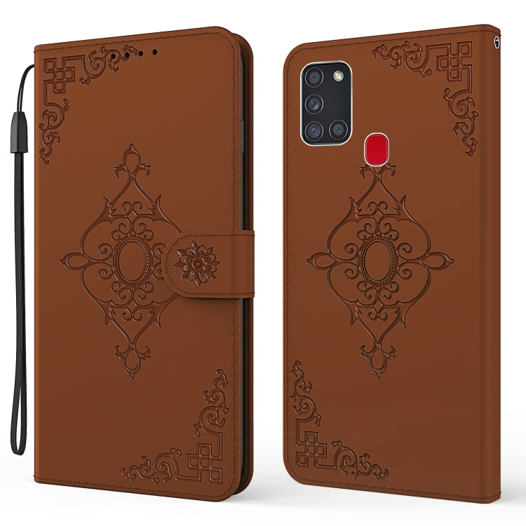 For Samsung Galaxy A21s Embossed Fortune Flower Pattern Horizontal Flip Leather Case with Holder & Card Slot & Wallet & Lanyard