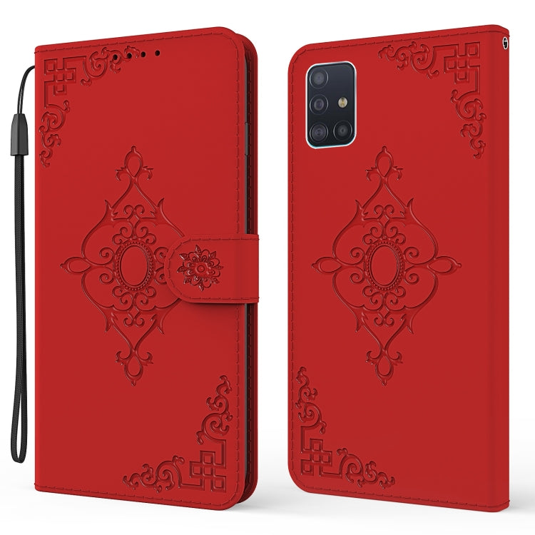 For Samsung Galaxy A51 4G Embossed Fortune Flower Pattern Horizontal Flip Leather Case with Holder & Card Slot & Wallet & Lanyard