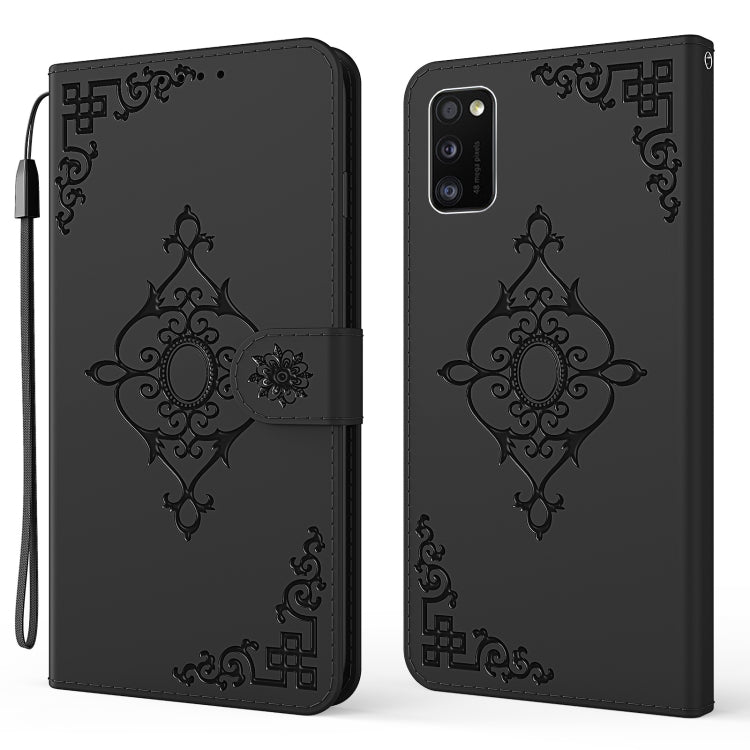 For Samsung Galaxy A41 Embossed Fortune Flower Pattern Horizontal Flip Leather Case with Holder & Card Slot & Wallet & Lanyard