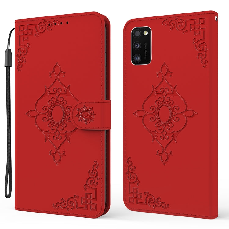For Samsung Galaxy A41 Embossed Fortune Flower Pattern Horizontal Flip Leather Case with Holder & Card Slot & Wallet & Lanyard