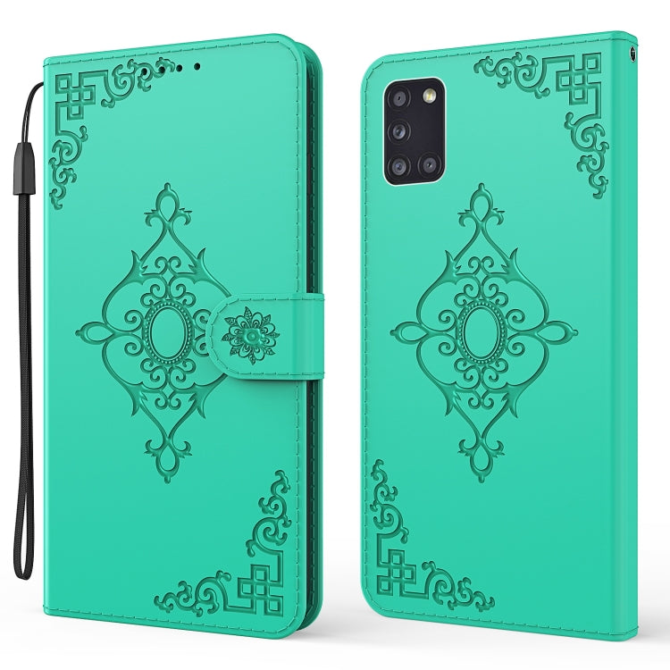 For Samsung Galaxy A31 Embossed Fortune Flower Pattern Horizontal Flip Leather Case with Holder & Card Slot & Wallet & Lanyard