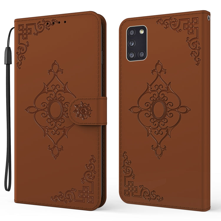 For Samsung Galaxy A31 Embossed Fortune Flower Pattern Horizontal Flip Leather Case with Holder & Card Slot & Wallet & Lanyard