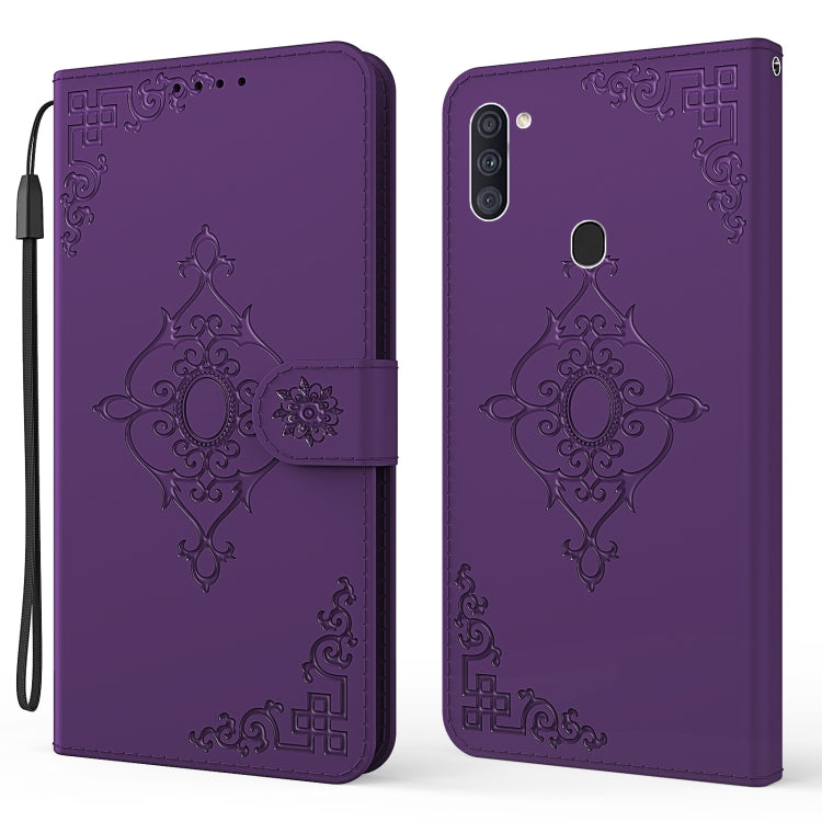 For Samsung Galaxy A11 Embossed Fortune Flower Pattern Horizontal Flip Leather Case with Holder & Card Slot & Wallet & Lanyard