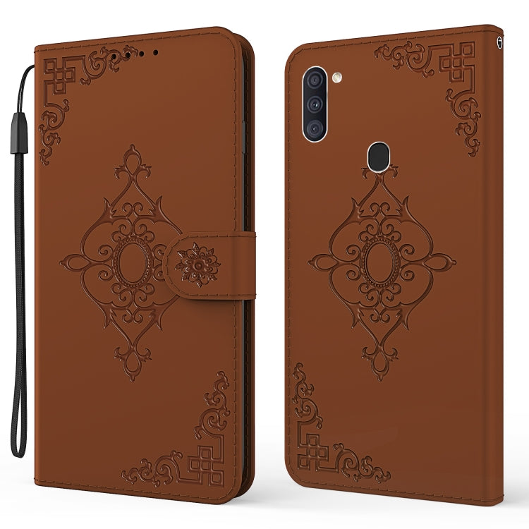 For Samsung Galaxy A11 Embossed Fortune Flower Pattern Horizontal Flip Leather Case with Holder & Card Slot & Wallet & Lanyard