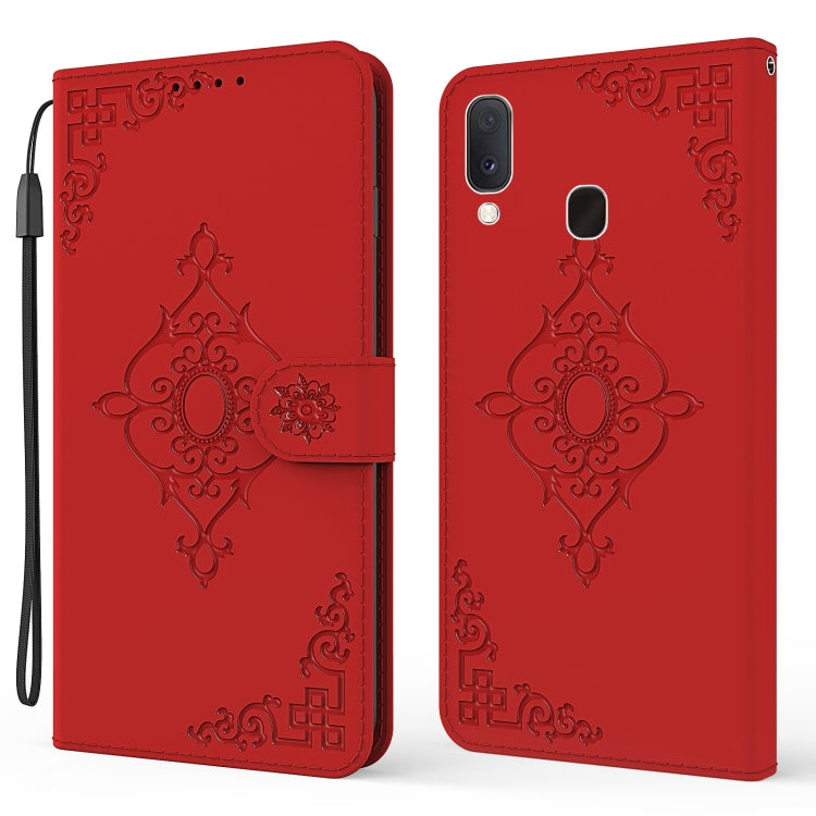 For Samsung Galaxy A10e / A20e Embossed Fortune Flower Pattern Horizontal Flip Leather Case with Holder & Card Slot & Wallet & Lanyard