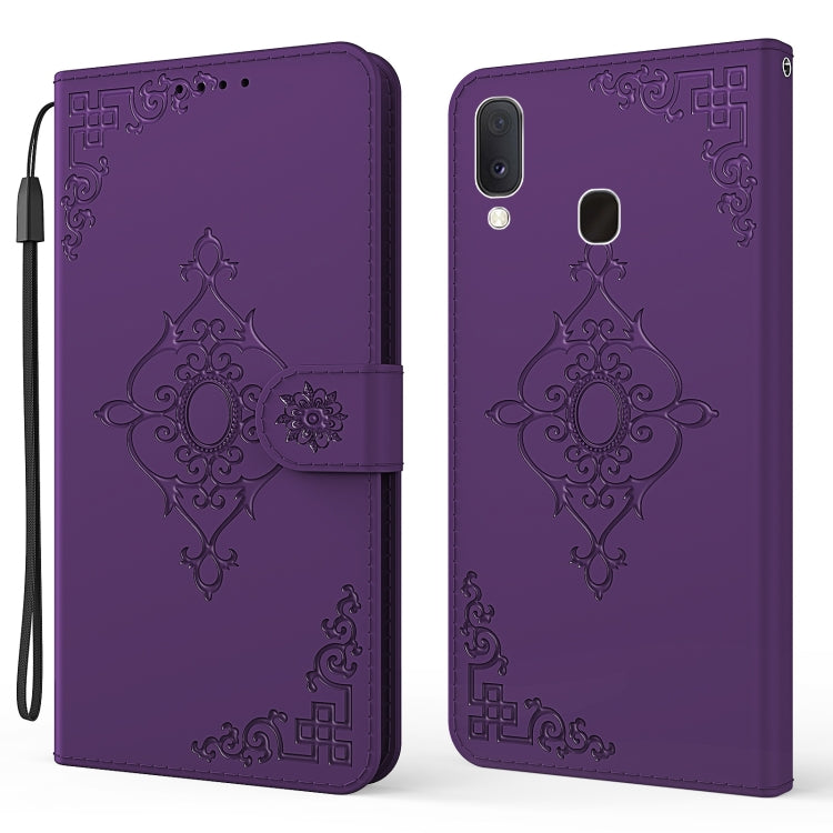 For Samsung Galaxy A20 / A30 Embossed Fortune Flower Pattern Horizontal Flip Leather Case with Holder & Card Slot & Wallet & Lanyard