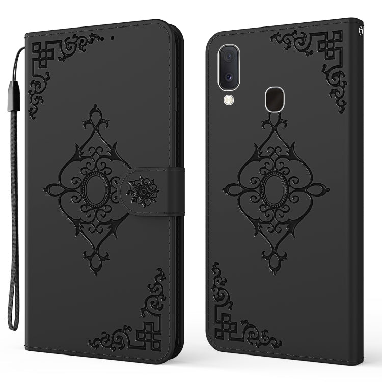 For Samsung Galaxy A40 Embossed Fortune Flower Pattern Horizontal Flip Leather Case with Holder & Card Slot & Wallet & Lanyard