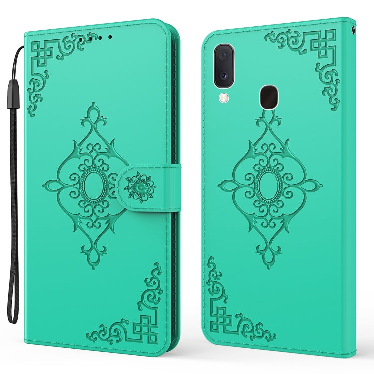 For Samsung Galaxy A40 Embossed Fortune Flower Pattern Horizontal Flip Leather Case with Holder & Card Slot & Wallet & Lanyard