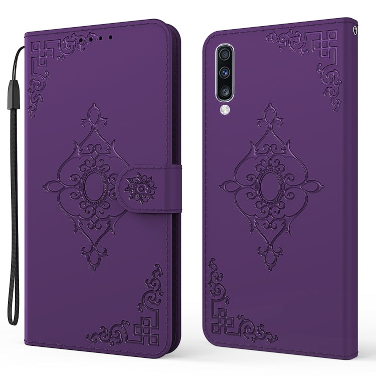 For Samsung Galaxy A50 Embossed Fortune Flower Pattern Horizontal Flip Leather Case with Holder & Card Slot & Wallet & Lanyard