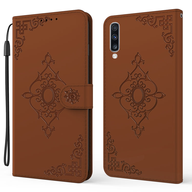 For Samsung Galaxy A50 Embossed Fortune Flower Pattern Horizontal Flip Leather Case with Holder & Card Slot & Wallet & Lanyard