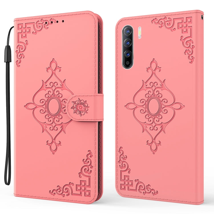For OPPO Reno3 Embossed Fortune Flower Pattern Horizontal Flip Leather Case with Holder & Card Slot & Wallet & Lanyard