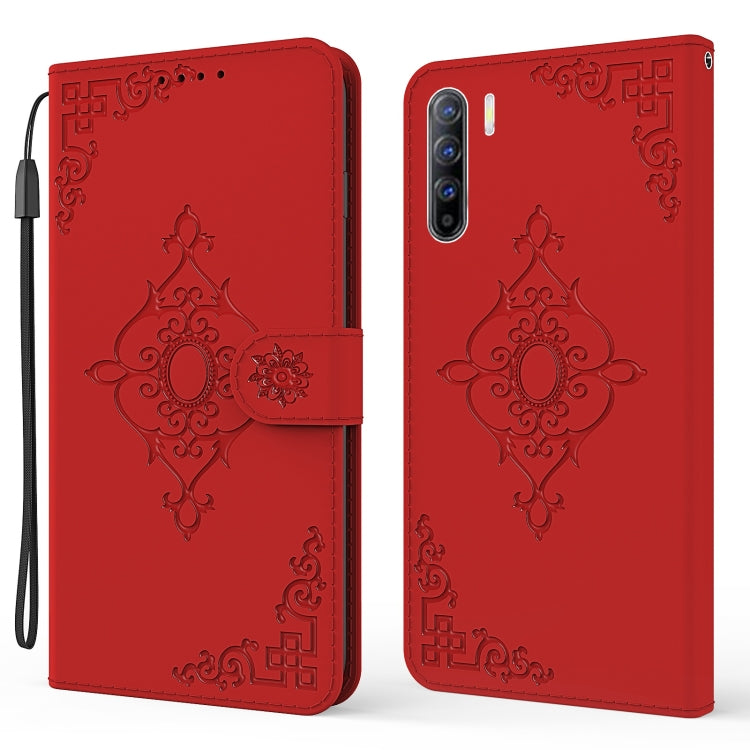 For OPPO Reno3 Embossed Fortune Flower Pattern Horizontal Flip Leather Case with Holder & Card Slot & Wallet & Lanyard